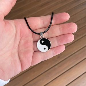 Nostalgic Y2K Yin Yang Enamel Necklace with Silver Accents